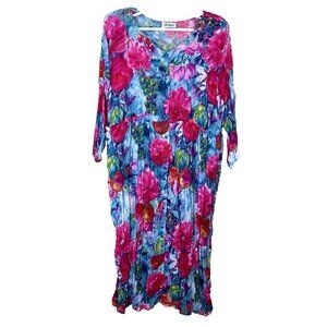 Vintage 2 Rare Womens 2X Dress Colorful Flowy Floral Abstract Maxi 80s Crinkle